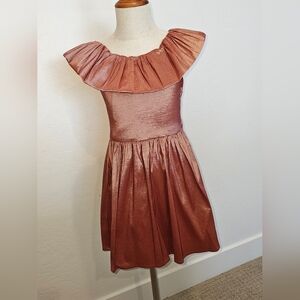 NWT GB Elegant Girls Copper Glossy Chintz Ruffled Neck Dress  Size 4 & 6